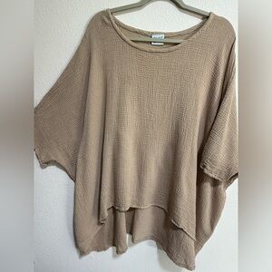Oh My Gauze! Relaxed O/S Gauze Tunic Top - Taupe Asymmetrical Oversized